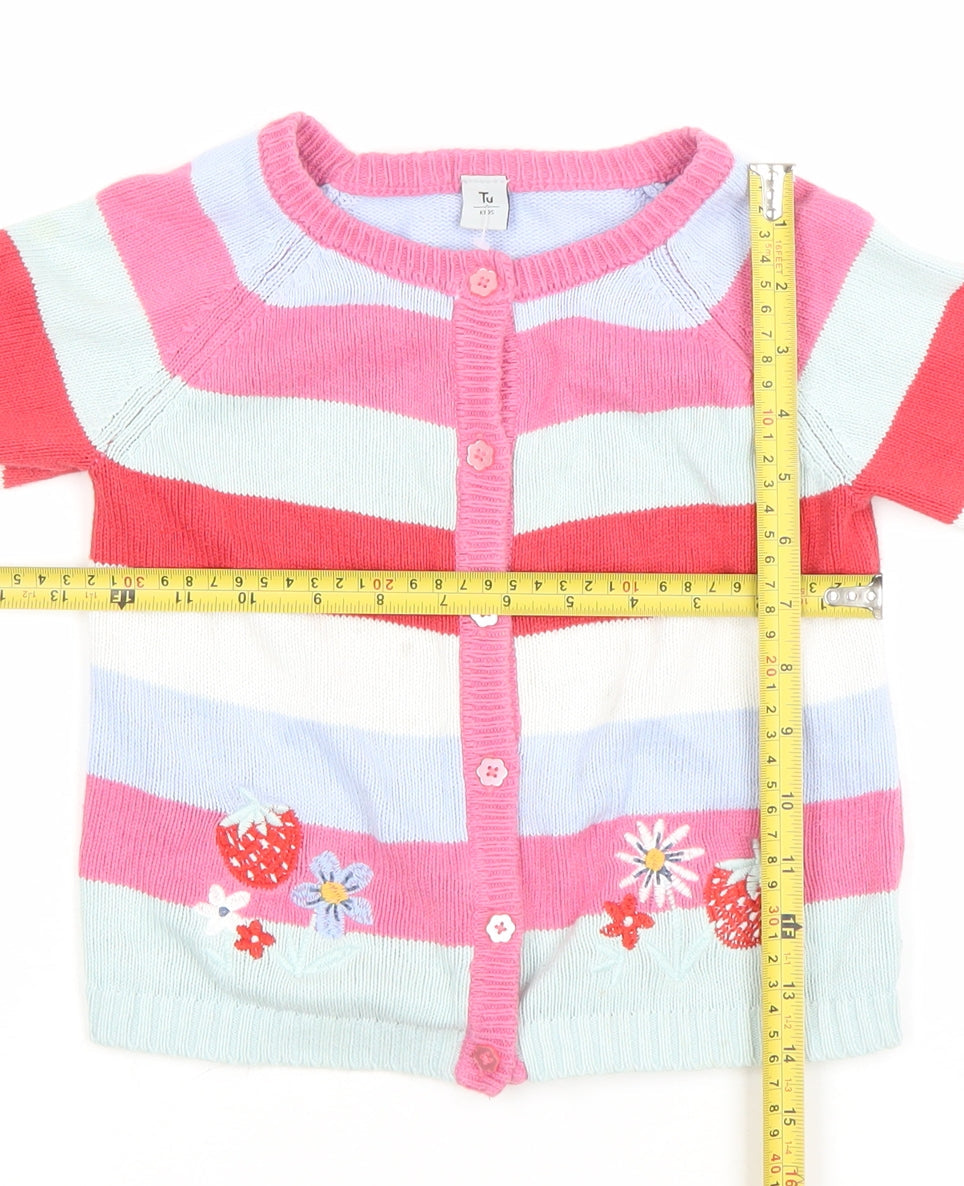 Tu Girls Multicoloured Striped Embroidered Cardigan 3-4 Years Cotton Knit