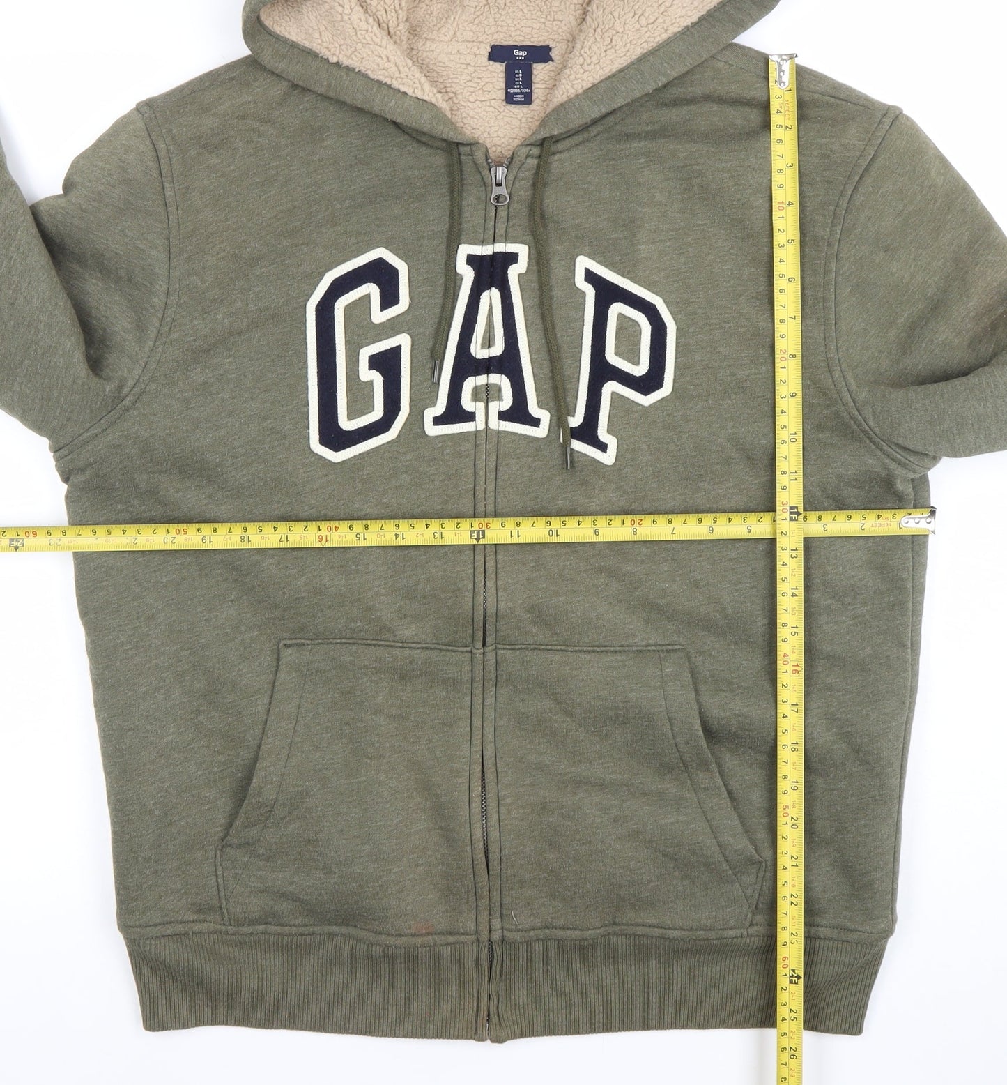 GAP Women Khaki Green Full Zip Hooded Sweatshirt Size L Fleece Lined