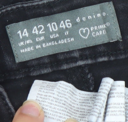 Primark Women’s Black Skinny Denim Jeans Size 14 Mid Rise Stretch
