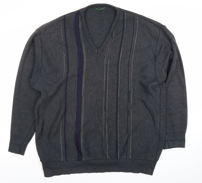 Peter Rath Men’s Grey Striped V-Neck Wool Blend Jumper XL