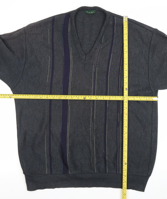 Peter Rath Men’s Grey Striped V-Neck Wool Blend Jumper XL