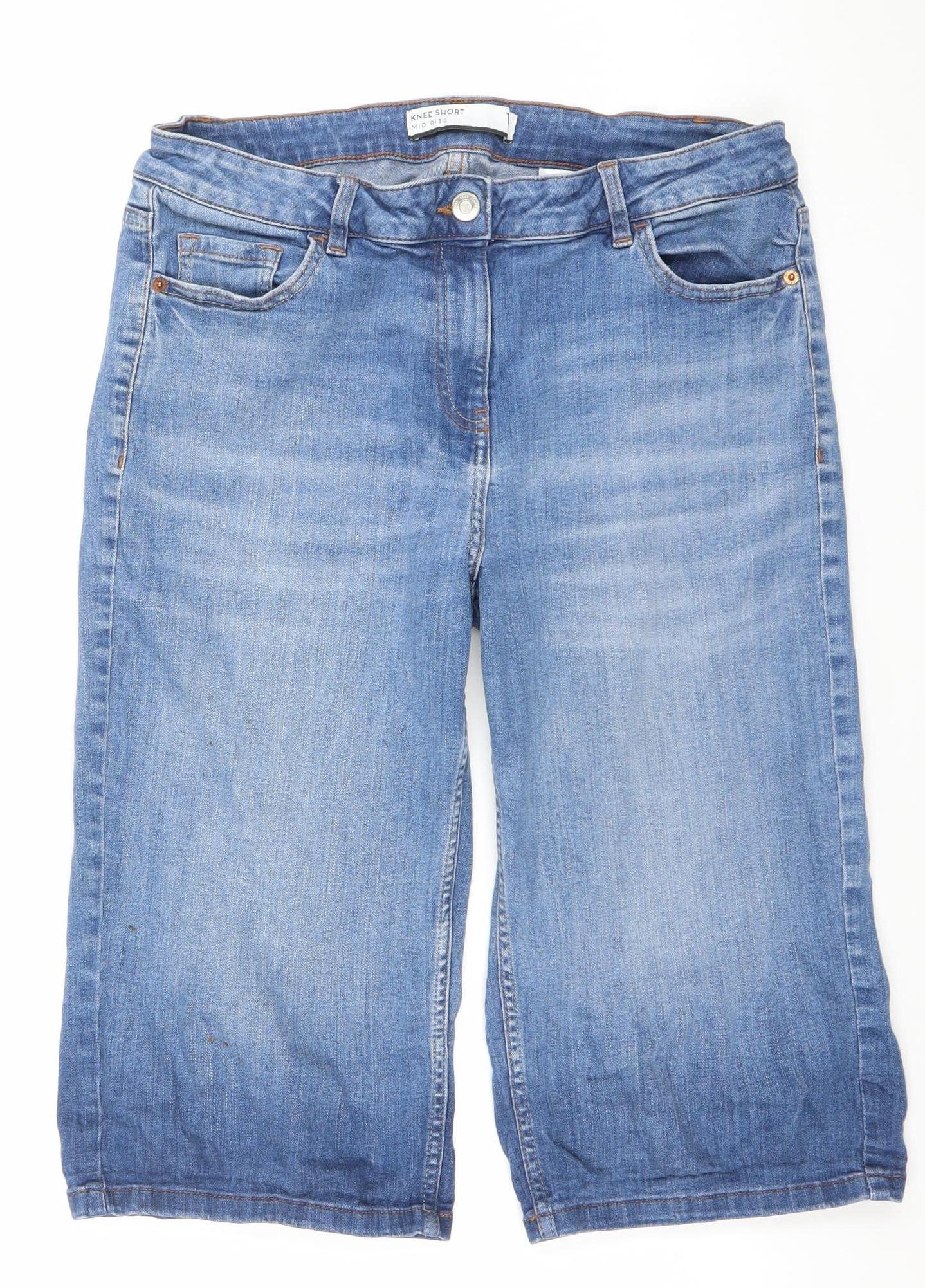 Next Women Blue Denim Bermuda Shorts Size 14T Cotton Blend Casual