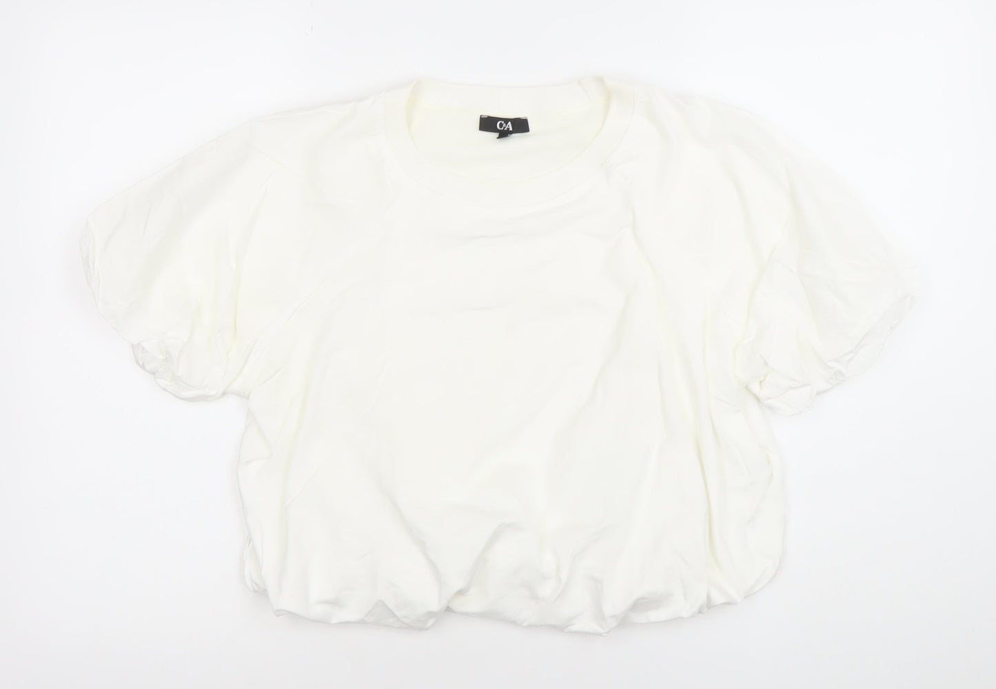 Womens UK Size M C&A White Cropped T-Shirt