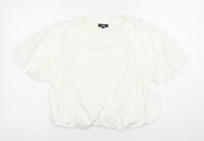 Womens UK Size M C&A White Cropped T-Shirt