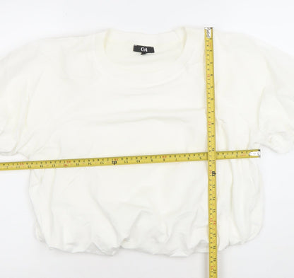 Womens UK Size M C&A White Cropped T-Shirt