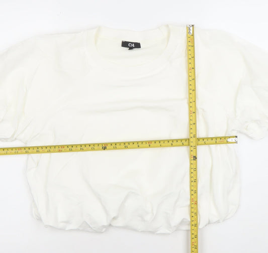 Womens UK Size M C&A White Cropped T-Shirt