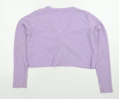 Bershka Women’s Purple Ribbed V-Neck Button Cardigan Size 12