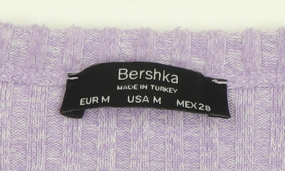 Bershka Women’s Purple Ribbed V-Neck Button Cardigan Size 12
