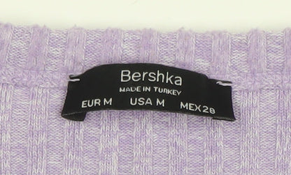 Bershka Women’s Purple Ribbed V-Neck Button Cardigan Size 12