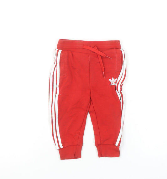 Adidas Unisex Baby Red Jogger Trousers 12-18 Months Cotton Blend