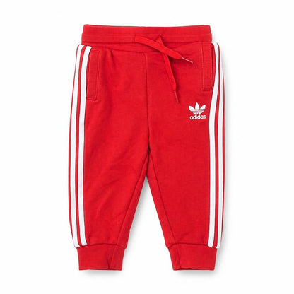 Front view of Adidas unisex baby red jogger trousers 12-18 months cotton blend
