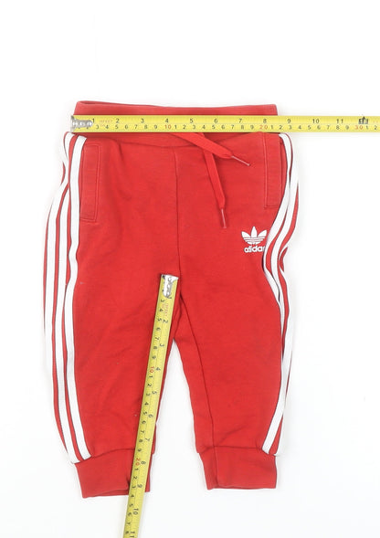 Adidas Unisex Baby Red Jogger Trousers 12-18 Months Cotton Blend