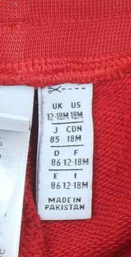 Adidas Unisex Baby Red Jogger Trousers 12-18 Months Cotton Blend