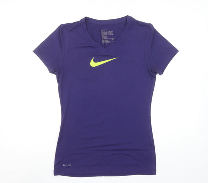Nike Women's Purple Dri-FIT Slim Fit V-Neck Active T-Shirt Size S