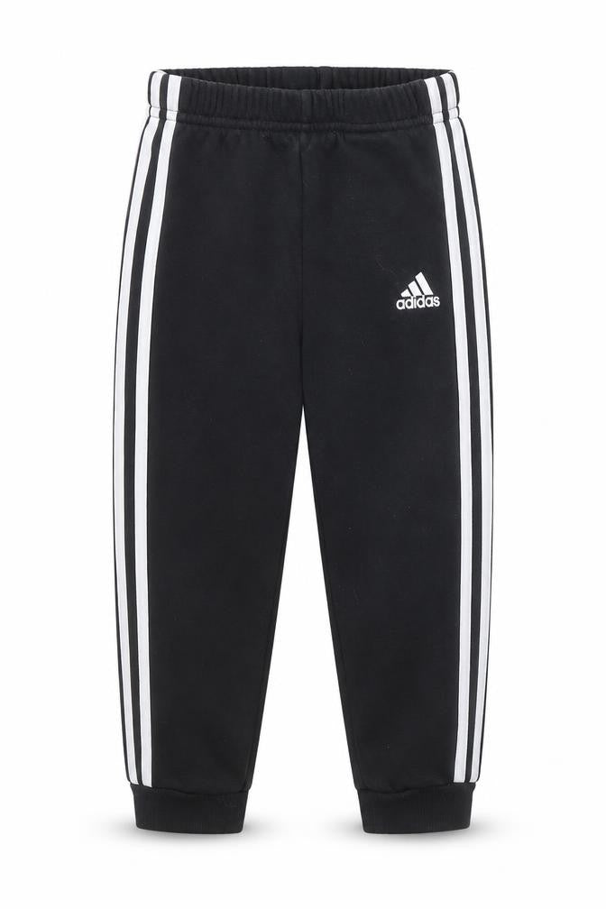 Front view of Adidas unisex baby black track pants 12-18 months elastic waist activewear