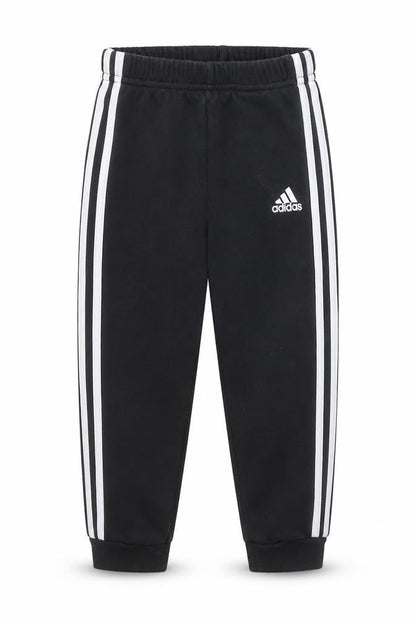 Front view of Adidas unisex baby black track pants 12-18 months elastic waist activewear