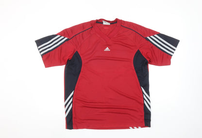 Adidas Men's Red Short Sleeve V-Neck Athletic T-Shirt Size M