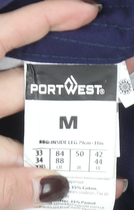 Portwest Men's Multicoloured Work Cargo Trousers M Regular Fit Reflective