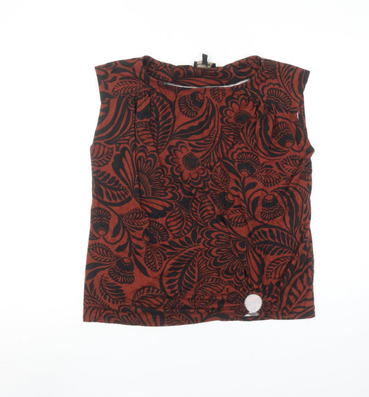 Phase Eight Women's Brown Floral Sleeveless Tunic Blouse Size 14