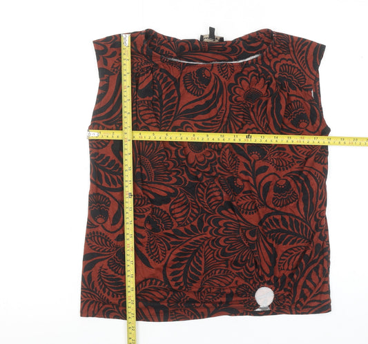 Phase Eight Women's Brown Floral Sleeveless Tunic Blouse Size 14