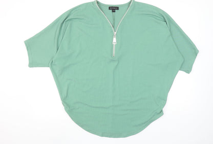 Blue Vanilla Women’s Green Zip V-Neck Relaxed Fit T-Shirt S