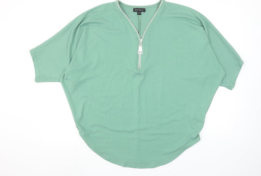 Blue Vanilla Women’s Green Zip V-Neck Relaxed Fit T-Shirt S