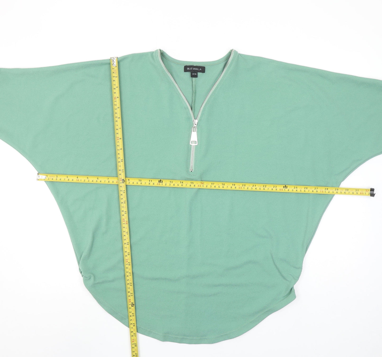 Blue Vanilla Women’s Green Zip V-Neck Relaxed Fit T-Shirt S