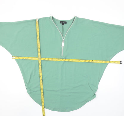 Blue Vanilla Women’s Green Zip V-Neck Relaxed Fit T-Shirt S