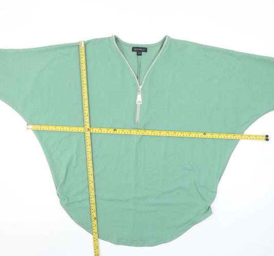 Blue Vanilla Women’s Green Zip V-Neck Relaxed Fit T-Shirt S