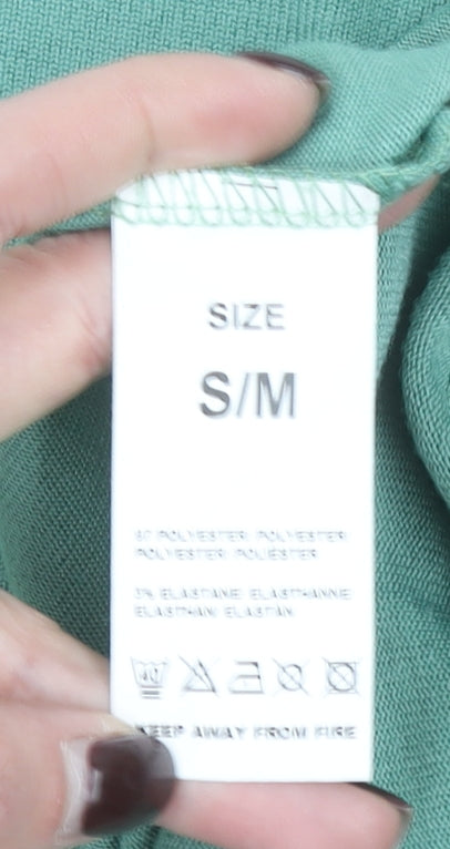 Blue Vanilla Women’s Green Zip V-Neck Relaxed Fit T-Shirt S