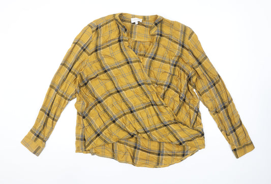 Womens UK Size 10 Apricot Yellow Wrap Blouse