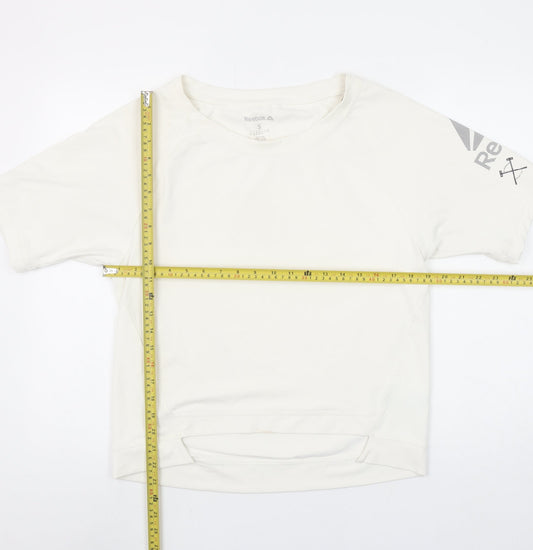 Reebok Womens Beige Short Sleeve Crew Neck Active T-Shirt Size S