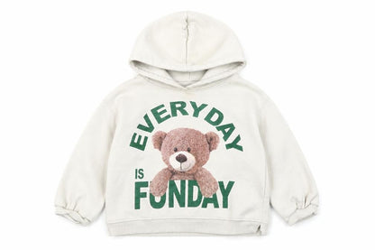 ZARA Girls Beige Teddy Bear Graphic Pullover Hoodie 2-3 Years