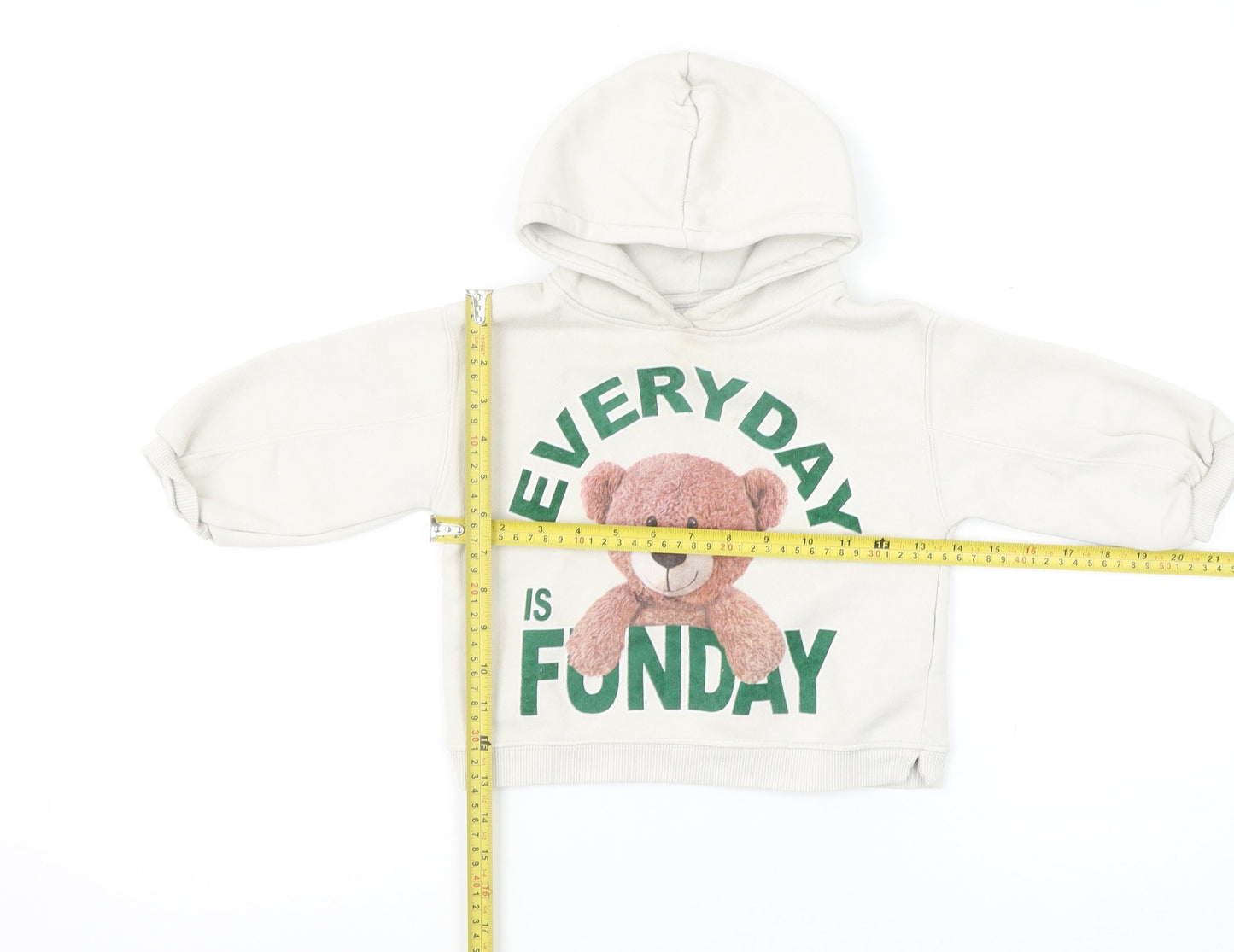 ZARA Girls Beige Teddy Bear Graphic Pullover Hoodie 2-3 Years