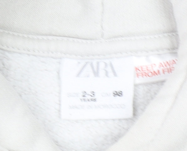 ZARA Girls Beige Teddy Bear Graphic Pullover Hoodie 2-3 Years