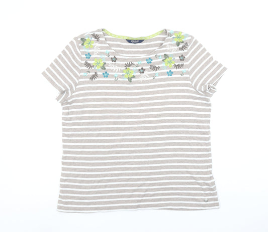 Maine New England Women's Beige Striped Embroidered Cotton T-Shirt Size 18
