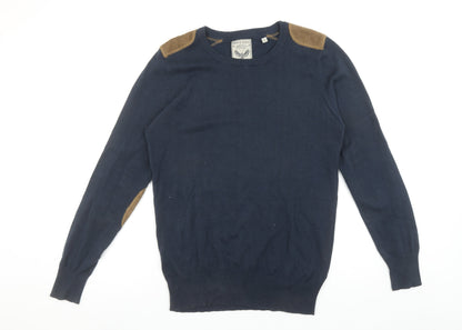 Brave Soul Men's Blue Cotton Crew Neck Pullover Jumper Size S