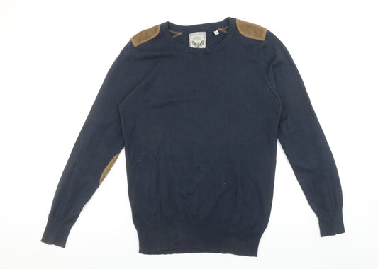 Brave Soul Men's Blue Cotton Crew Neck Pullover Jumper Size S