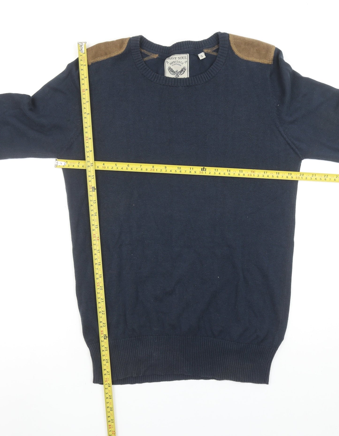 Brave Soul Men's Blue Cotton Crew Neck Pullover Jumper Size S