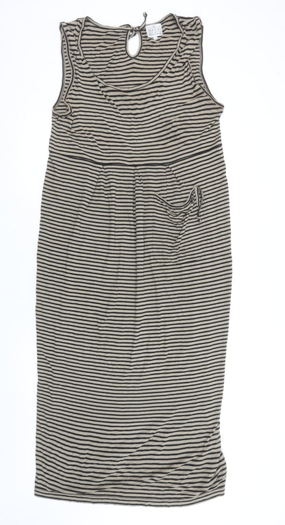Masai Women Beige Striped Sleeveless Knee Length Shift Dress XL