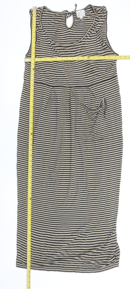 Masai Women Beige Striped Sleeveless Knee Length Shift Dress XL