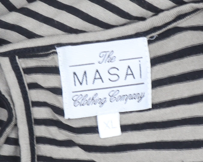 Masai Women Beige Striped Sleeveless Knee Length Shift Dress XL