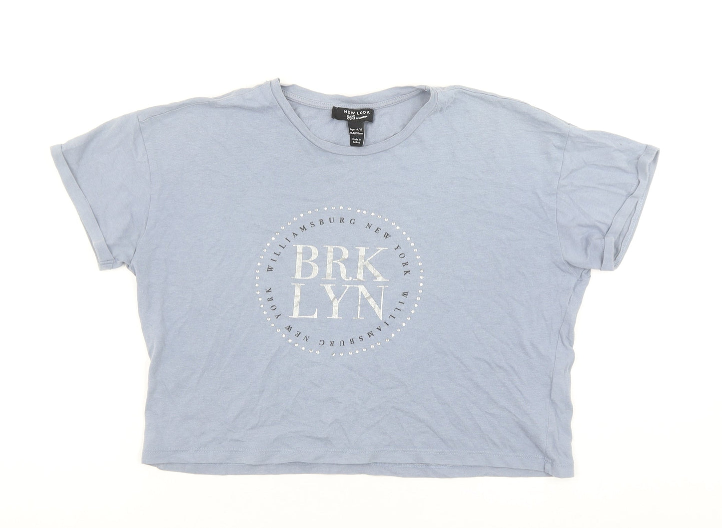 New Look Girls Blue BRKLYN Cropped Graphic T-Shirt Age 14-15 Years