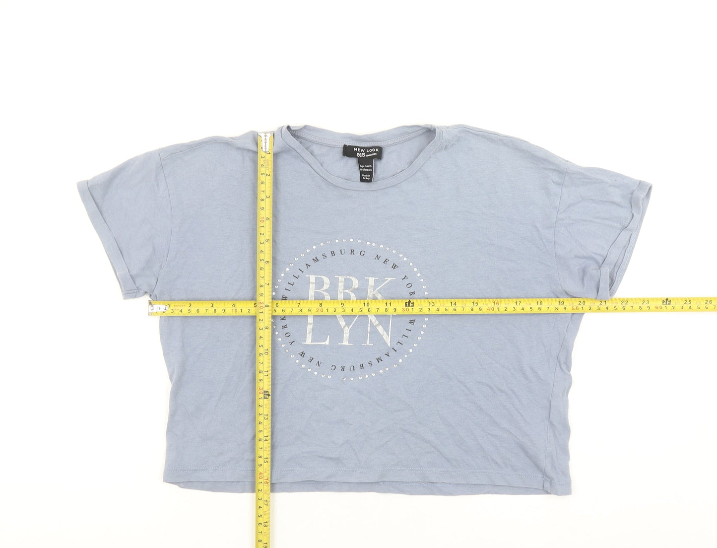 New Look Girls Blue BRKLYN Cropped Graphic T-Shirt Age 14-15 Years