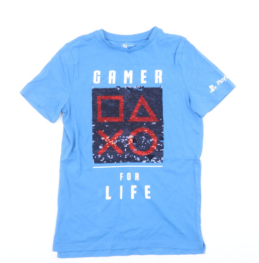 F&F Girls Blue PlayStation Sequin Gamer for Life T-Shirt 11-12 Years