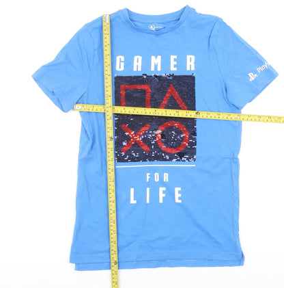 F&F Girls Blue PlayStation Sequin Gamer for Life T-Shirt 11-12 Years