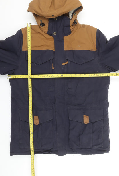 Quechua Men's Blue Parka Jacket M Waterproof Hooded Winter Coat