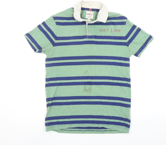 Hackett London Men's Green Striped Slim Fit Polo Shirt Size S