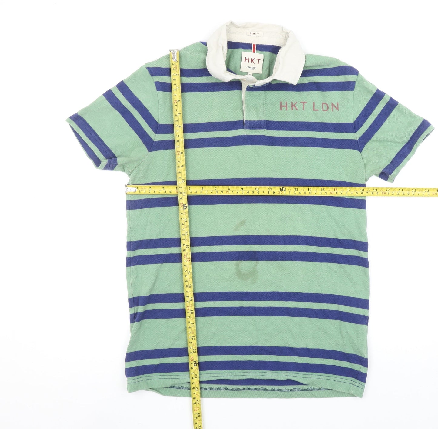 Hackett London Men's Green Striped Slim Fit Polo Shirt Size S