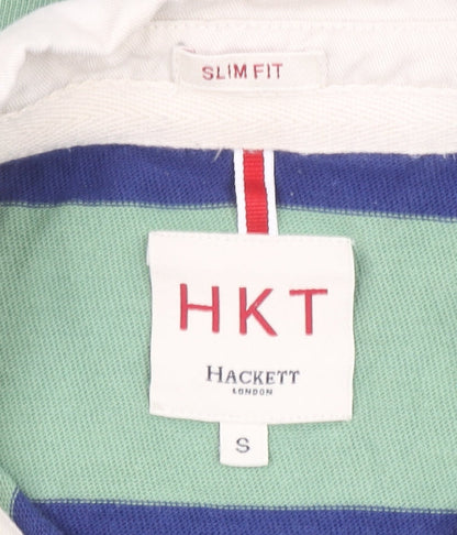 Hackett London Men's Green Striped Slim Fit Polo Shirt Size S